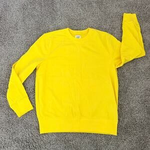 GAP Crew Neck Fleece Sweatshirt V-Notch Neck Detail Lemon Meringue Large